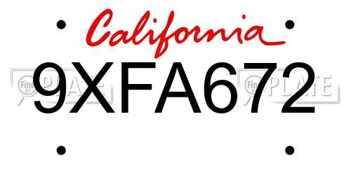 9XFA672 California License Plate