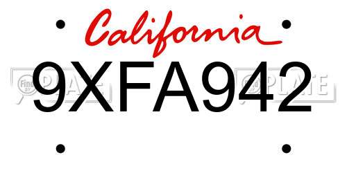9XFA942 California License Plate