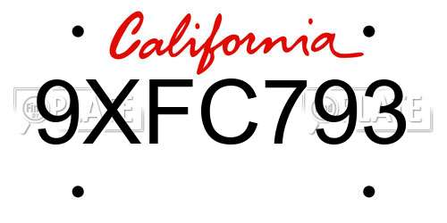 9XFC793 California License Plate