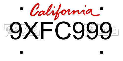 9XFC999 California License Plate
