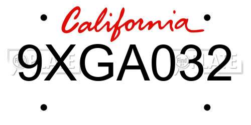 9XGA032 California License Plate