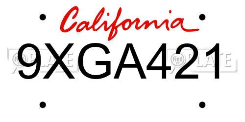 9XGA421 California License Plate