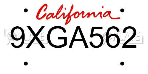 9XGA562 California License Plate