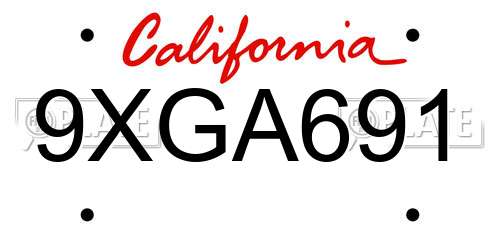 9XGA691 California License Plate