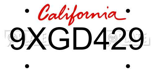 9XGD429 California License Plate