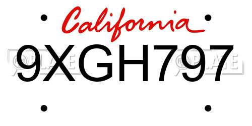 9XGH797 California License Plate