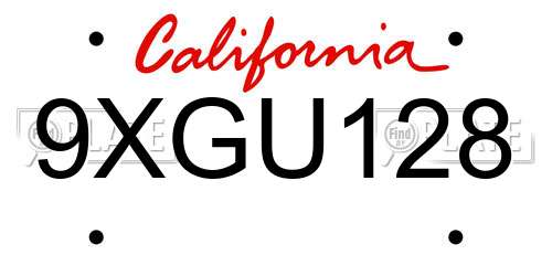 9XGU128 California License Plate