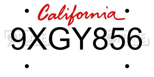 9XGY856 California License Plate