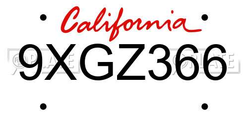 9XGZ366 California License Plate