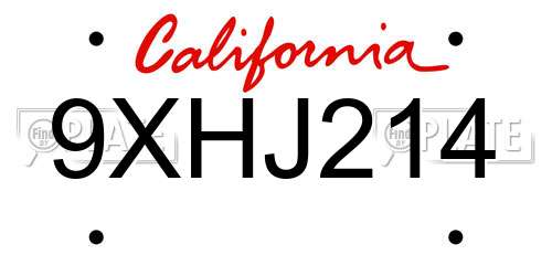 9XHJ214 California License Plate