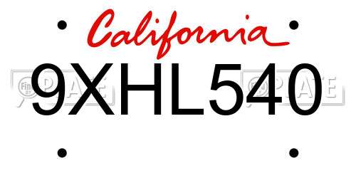 9XHL540 California License Plate