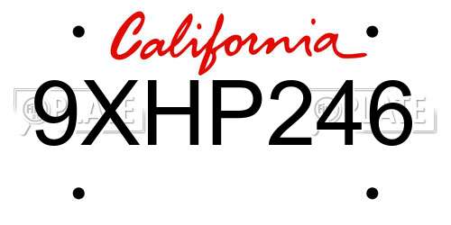 9XHP246 California License Plate
