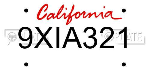 9XIA321 California License Plate
