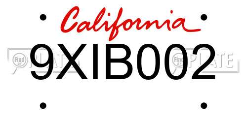 9XIB002 California License Plate