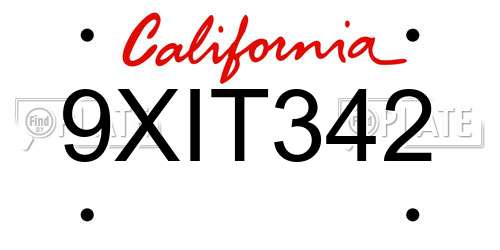 9XIT342 California License Plate