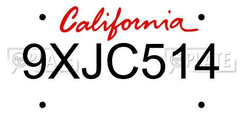 9XJC514 California License Plate