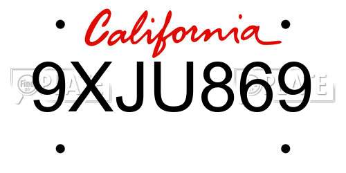 9XJU869 California License Plate