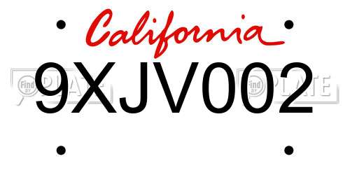 9XJV002 California License Plate