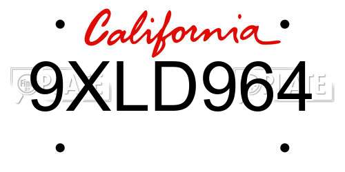 9XLD964 California License Plate