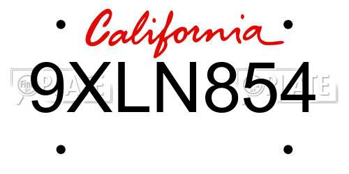 9XLN854 California License Plate