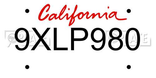 9XLP980 California License Plate