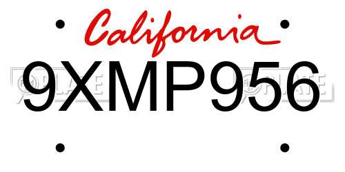 9XMP956 California License Plate