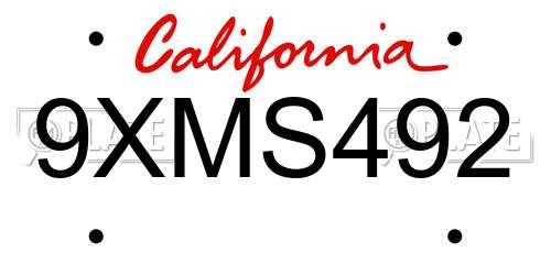 9XMS492 California License Plate