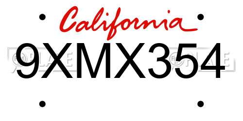 9XMX354 California License Plate