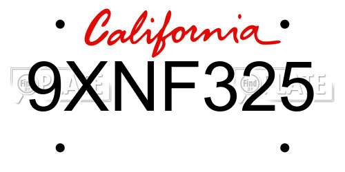 9XNF325 California License Plate
