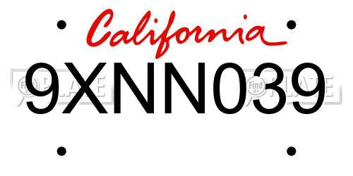 9XNN039 California License Plate