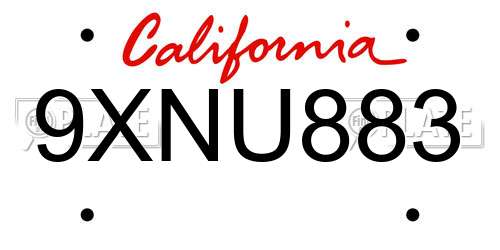 9XNU883 California License Plate