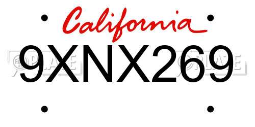 9XNX269 California License Plate