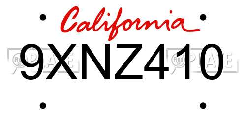 9XNZ410 California License Plate