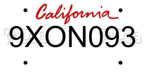 9XON093 California License Plate
