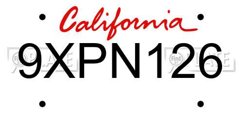 9XPN126 California License Plate