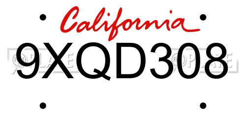 9XQD308 California License Plate