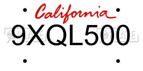 9XQL500 California License Plate