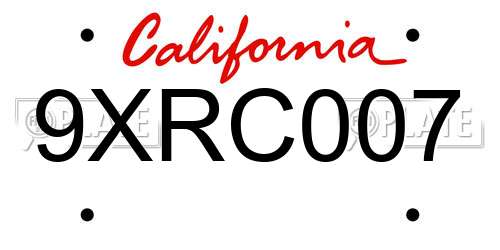 9XRC007 California License Plate