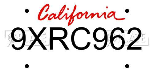9XRC962 California License Plate
