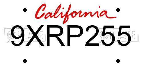 9XRP255 California License Plate