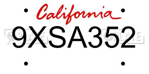 9XSA352 California License Plate