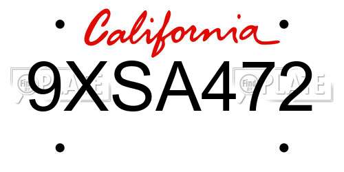 9XSA472 California License Plate
