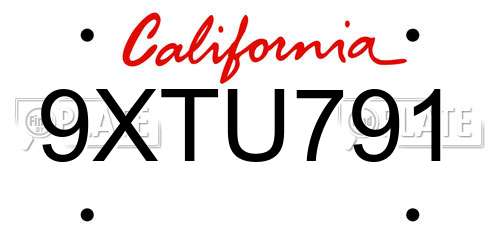9XTU791 California License Plate