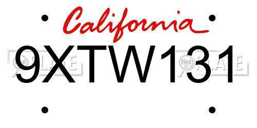 9XTW131 California License Plate