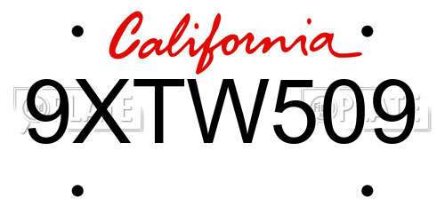 9XTW509 California License Plate
