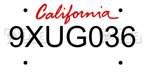 9XUG036 California License Plate