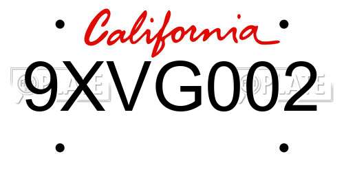 9XVG002 California License Plate
