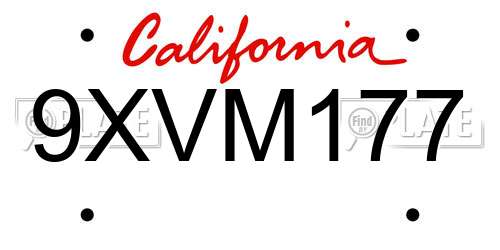 9XVM177 California License Plate