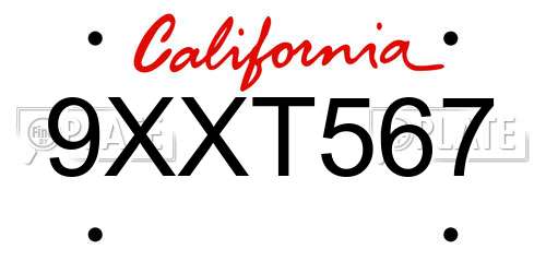 9XXT567 California License Plate