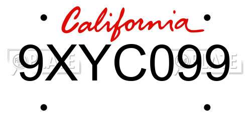 9XYC099 California License Plate